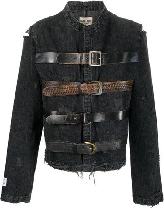 Rod belted distressed denim jacket