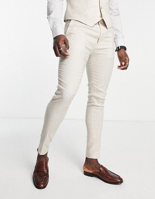 super skinny linen mix suit pants in stone