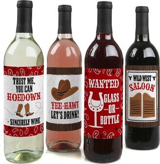 Big Dot Of Happiness Western Hoedown - Wild West Cowboy Party Decor - Wine Bottle Label Stickers 4 Ct