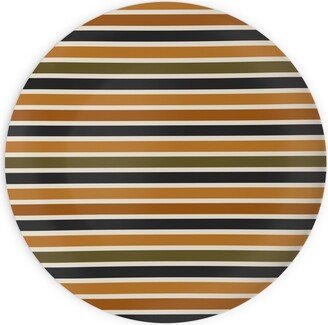 Plates: Halloween Stripes With Orange And Olive Green Plates, 10X10, Orange