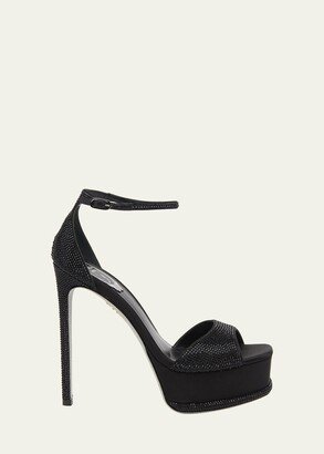 Strass Satin Ankle-Strap Platform Sandals