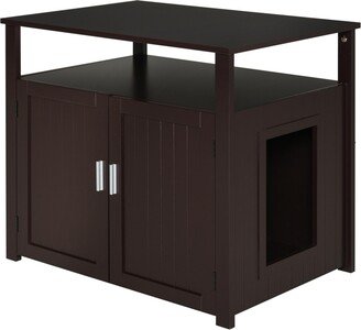 Tabletop Side Table Cat Box Fixture w/ Magnetic Closing Door, Brown