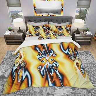 Designart 'Yellow Squiggles' Modern & Contemporary Bedding Set - Duvet Cover & Shams