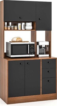 71'' Tall Kitchen Pantry Buffet Hutch Freestanding Storage Cabinet 4 Doors Walnut