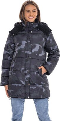 Women' Winter Puffer Jacket Coat Reverible to Soft Faux Fur - S.E.B. By Camo Small