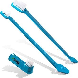 BOSHEL Dog Toothbrush Kit - 2 Dual Headed Dog Tooth Brush + 1 Dog Finger Toothbrush - Dog Tooth Brushing Kit - Finger Toothbrush for Dogs & Cats