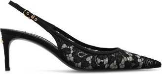 Lace-Panelled Slingback Pumps