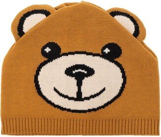 Teddy Bear-Motif Ribbed Hem Beanie