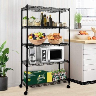 Kahomvis Black 5-Tier Steel Wire Garage Storage Shelving Unit with wheels