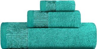 100% Cotton Medium Weight Floral Border 3 Piece Assorted Bathroom Towel Set, Turquoise - Blue Nile Mills