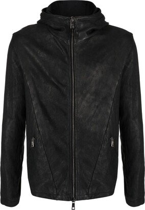 Zip-Up Hooded Leather Jacket