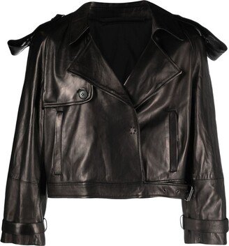 Notched-Lapels Leather Jacket