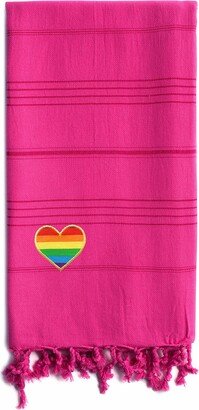 100% Turkish Cotton Summer Fun Cheerful Rainbow Heart Pestemal Beach Towel - Pretty Pink