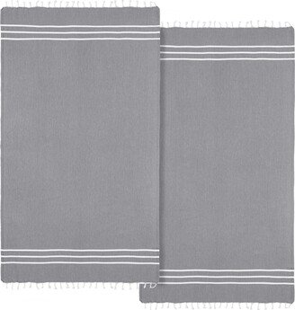 Linum Home Textiles Alara Pestemal Pack of 2 100% Turkish Cotton Beach Towel - Gray, White Stripes