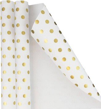 JAM Paper & Envelope 2ct Polka Dots Gift Wrap White/Gold