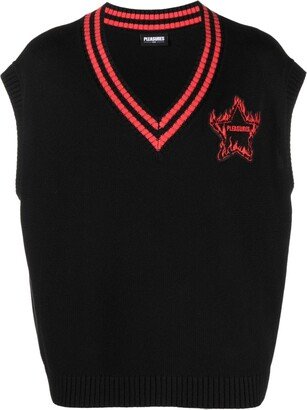 Logo-Patch Sleeveless Knitted Jumper