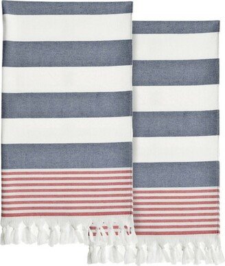 2pc Turkish Cotton Patriotic Pestemal Beach Towel Ocean Blue