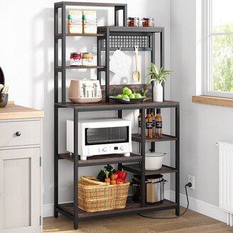 Bluebell Bakers Rack with Power Outlet, 9-Tier Microwave Stand with 8 S-Hooks, Industrial Coffee Bar for Kitchen, Living Room