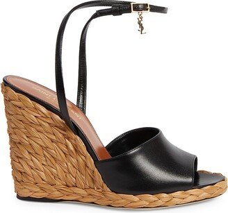 Sexy Leather & Raffia Wedge Sandals