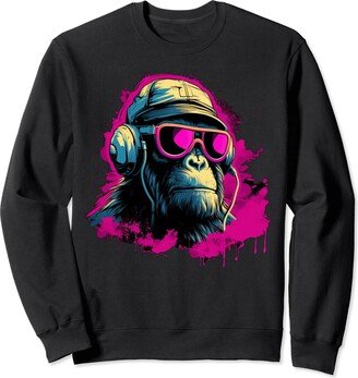 Synthwaive Colorful DJ Monkey Halloween T-Shirt for Men Women Sweatshirt