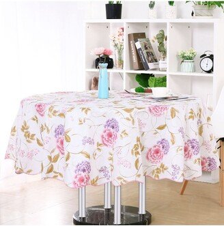 60 Dia Round Vinyl Water Oil Resistant Printed Tablecloths Red Purple Flower - PiccoCasa