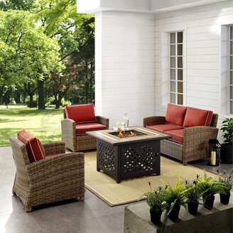 Crosley Furniture Bradenton 4 Piece Outdoor Wicker Seating Set With Sangria Cushions - 131.75 W x 84.5 D x 32.5 H