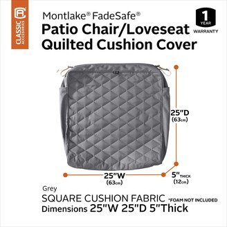 Montlake Water-Resistant 25 x 25 x 5 Inch Patio Quilted Seat Cushion, Grey