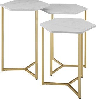 Set of 3 Glam Hexagon Geometric Nesting Accent Tables - Saracina Home