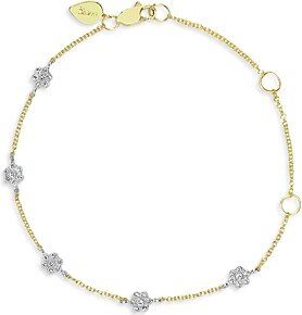 14K Yellow Gold Diamond Flowers Bracelet