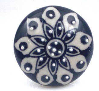 Black & White Ceramic Round Flat Decorative Knob For Dressers, Cabinets, Kitchens, Furniture, Closet Doors