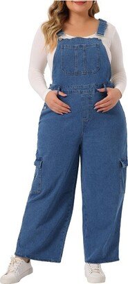 Agnes Orinda Women's Plus Size Denim Bib Jeans Pockets Stretch Adjustable Suspenders Jumpsuit Mid Blue 1X