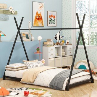 SUNMORY Metal Twin Size House Platform Bed with Triangle Structure