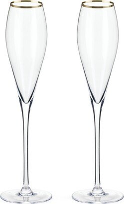 Gold-Rimmed Crystal Champagne Flutes Set of 2, 8 Oz