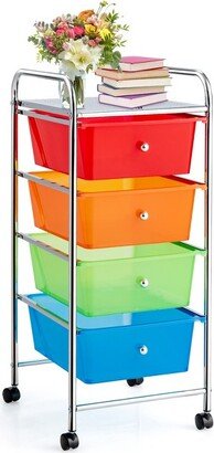 Tangkula 4 Drawer Cart Storage Container Bins with wheels for Home&School&Office Transparent Multicolor