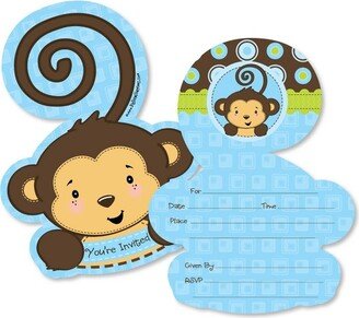 Big Dot of Happiness Blue Monkey Boy - Shaped Fill-in Invitations - Baby Shower or Birthday Party Invitation Cards with Envelopes - Set of 12