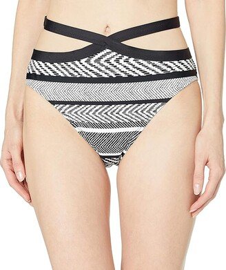 Women's Standard Banded Cross Front Mid Rise Hipster Bikini Swimsuit Bottom (Multi/Suit and Tie) Women's Swimwear