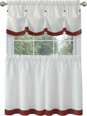 Kate Aurora Country Living Farmhouse 3 Pc Solid Cafe Kitchen Curtain Tier & Tucked Valance Set