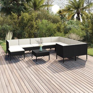 11 Piece Patio Lounge Set with Cushions Poly Rattan Black-AM