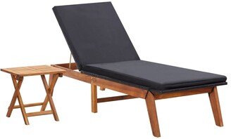 Sun Lounger with Table Poly Rattan and Solid Acacia Wood