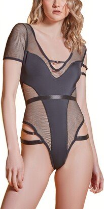 Women's Asymmetrical Micro Fishnet Bodysuit 1 Pc Lingerie