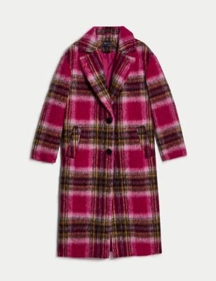 Checked Relaxed Longline Coat with Wool