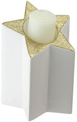 Northlight 6.25 White and Gold Colored Star Shaped Glittered Tea Light Candle Holder