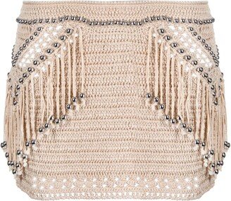 Rabanne Embellished Fringed Crochet Miniskirt