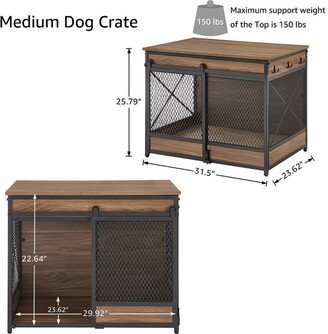 unipaws Dog Crate End Table with Cushion and Hooks, Mesh Pet Kennels