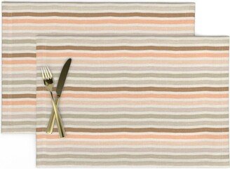 Boho Sunrise Stripe Placemats | Set Of 2 - Earth Freehand Stripes By Onesweetorange Pastel Colors Brown Cloth Spoonflower