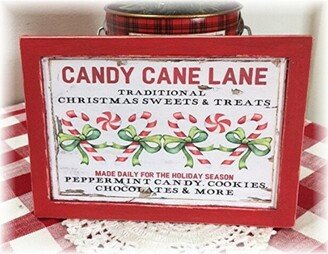 Candy Cane Lane Framed Wood Sign For Christmas Tiered Trays