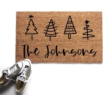 Personalized Holiday Tree Christmas Doormat, Welcome Mat, Outdoor Decor, Door Mat
