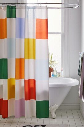 Lane And Lucia For Deny Retro Rainbow Checkerboard Shower Curtain
