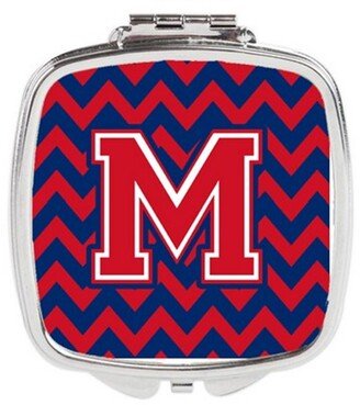 CJ1054-MSCM Letter M Chevron Yale Blue & Crimson Compact Mirror