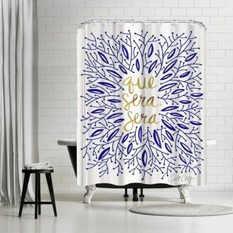 71 x 74 Shower Curtain, Whatever Will Be Will Be Navyandgold by Cat Coquillette